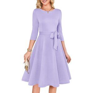 Women's Purple 3/4 Sleeve Vintage Flattering A-line Vintage Cocktail Dresses